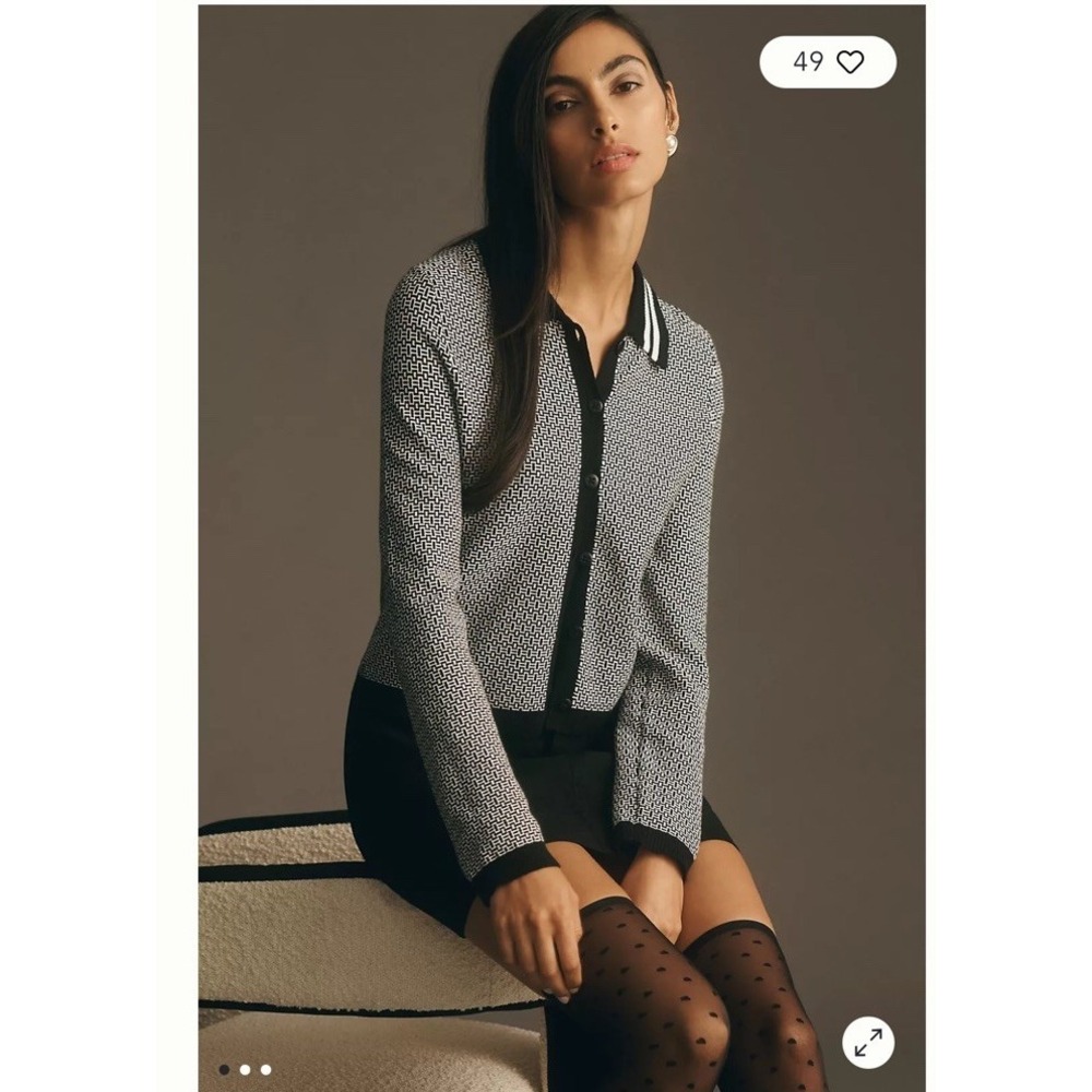 Maeve 'Plunging' Black Long-Sleeve Polo Cardigan Size X-Large